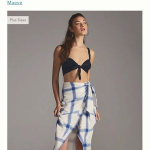 Anthro Maeve Linen Asymmetrical Button Skirt- Side Zipper-Decorative Side Tie